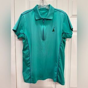 Peter Millar Wicking 1/4 Zip Golf Performance Shirt Womens L Green and Blue Trim